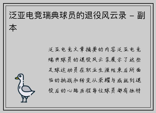泛亚电竞瑞典球员的退役风云录 - 副本
