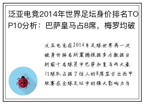 泛亚电竞2014年世界足坛身价排名TOP10分析：巴萨皇马占8席，梅罗均破亿 - 副本 (2)